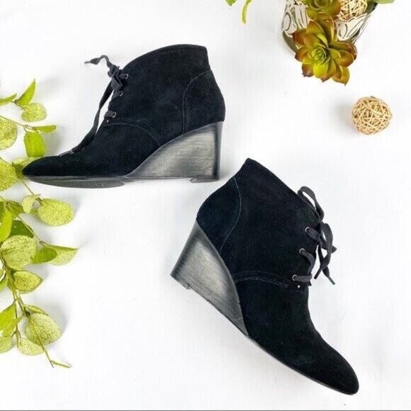 LRL Ralph Lauren Women's Tamia Boot Size 8 Black Suede Wedge Bootie Lace Up - Picture 4 of 9